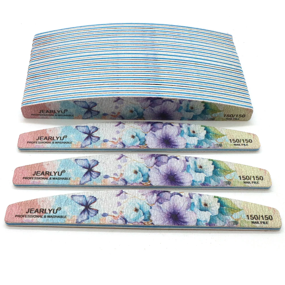 50Pcs Boat Shape Nail Art File 150 150 Grit Emery Board Manicure Supplies Printed Flower Nail File Professional Nail Accessories