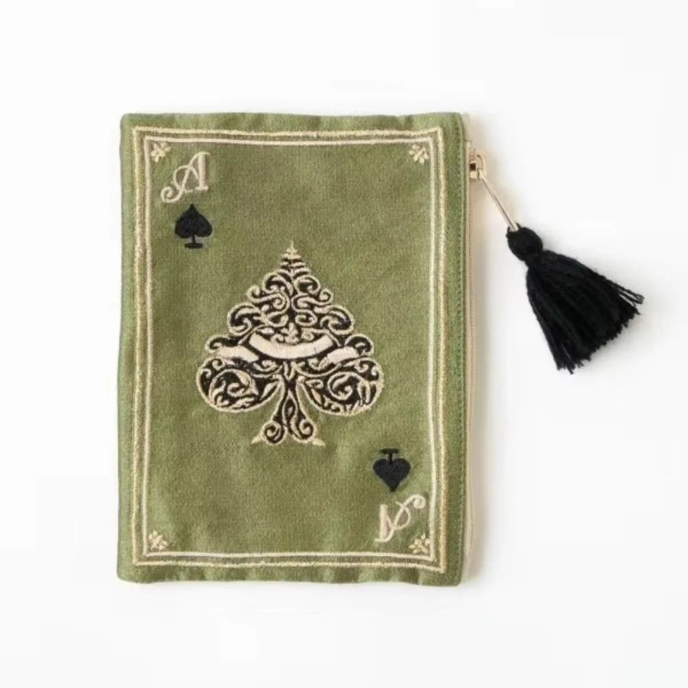 New Hand-embroidered Cosmetic Bag Ethnic Style Playing Card Pattern Change Card Bag Retro Portable Japanese Bag