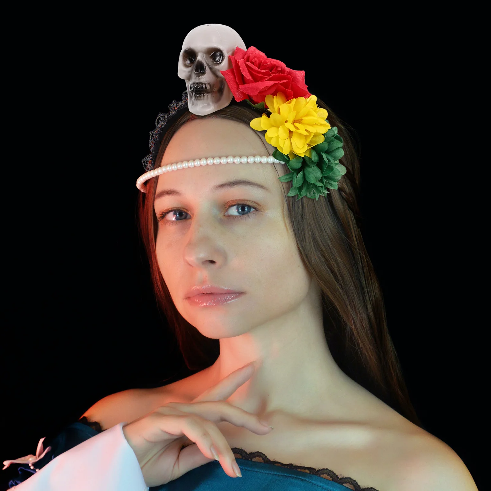 

Skull Headb Black Ribbon Festival Halloween Headdress Hair Accessories Women Headb s Fabric Hoops Photo Props Stage