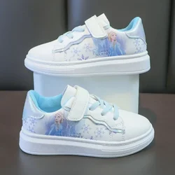 Disney girls little white shoes primavera elsa new leather low top board shoes girls cartoon frozen sneakers scarpe casual singole