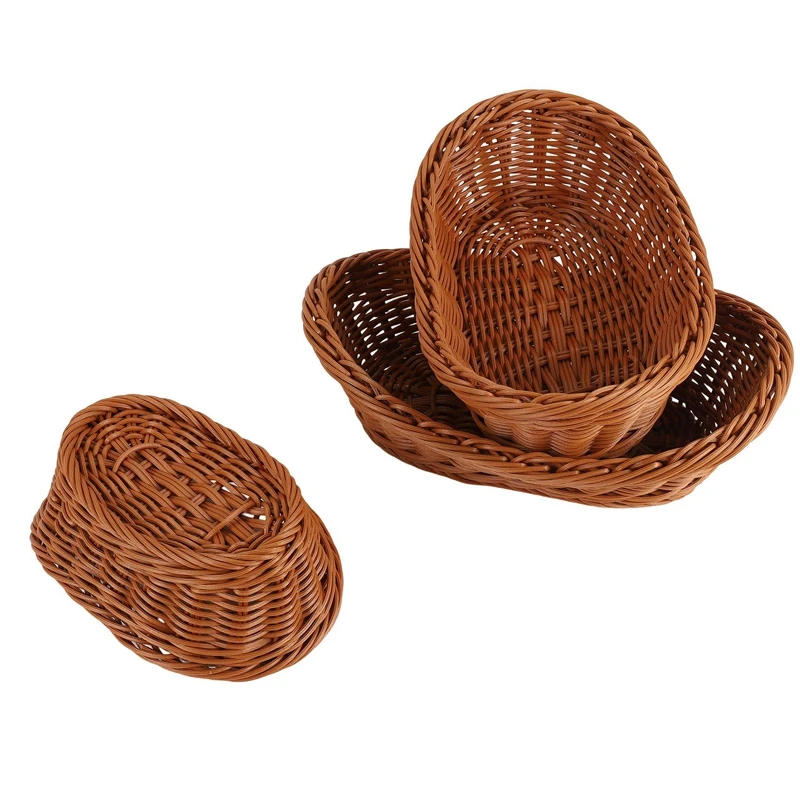 

Breads Baskets Wicker Woven Bread Basket Serving Basket Set of 3,Storage Basket for Food