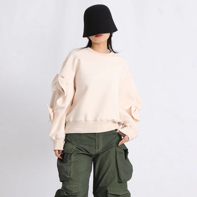 

Женский легкий пуловер с круглым вырезом, осенняя мода, универсальный дизайн с плиссированным бантом