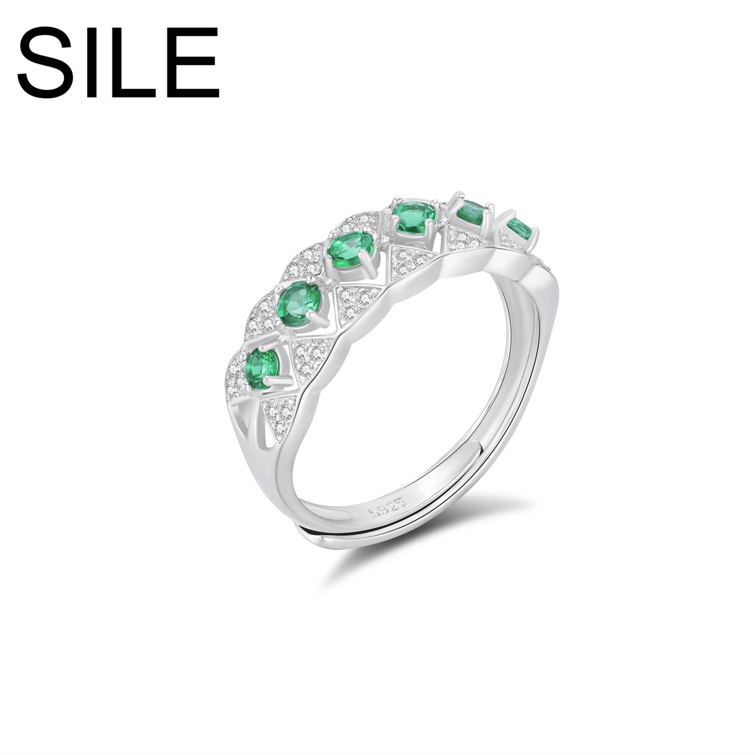 

SILE Adjustable 925 Sterling Silver Rings Women Natural Emerald Inlay Jewelry Luxury Wedding Engagement Party Ring Jewel Gifts