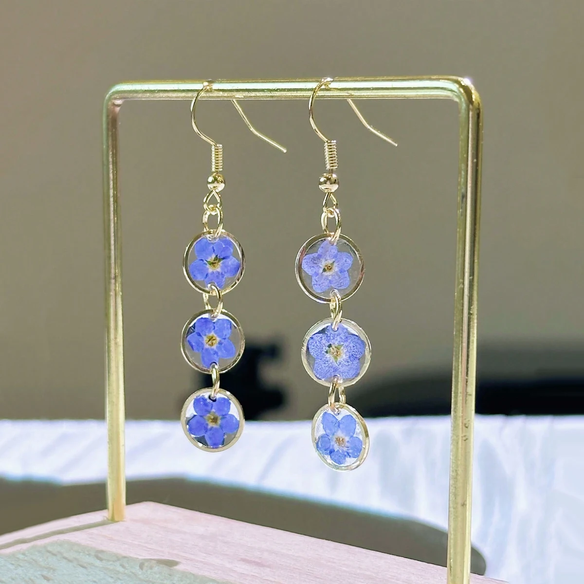 Blue Forget Me Not Flower Tassel Earrings Handmade Eternal Flower Earring Jewelry Mother's Day Valentine's Day Gifts