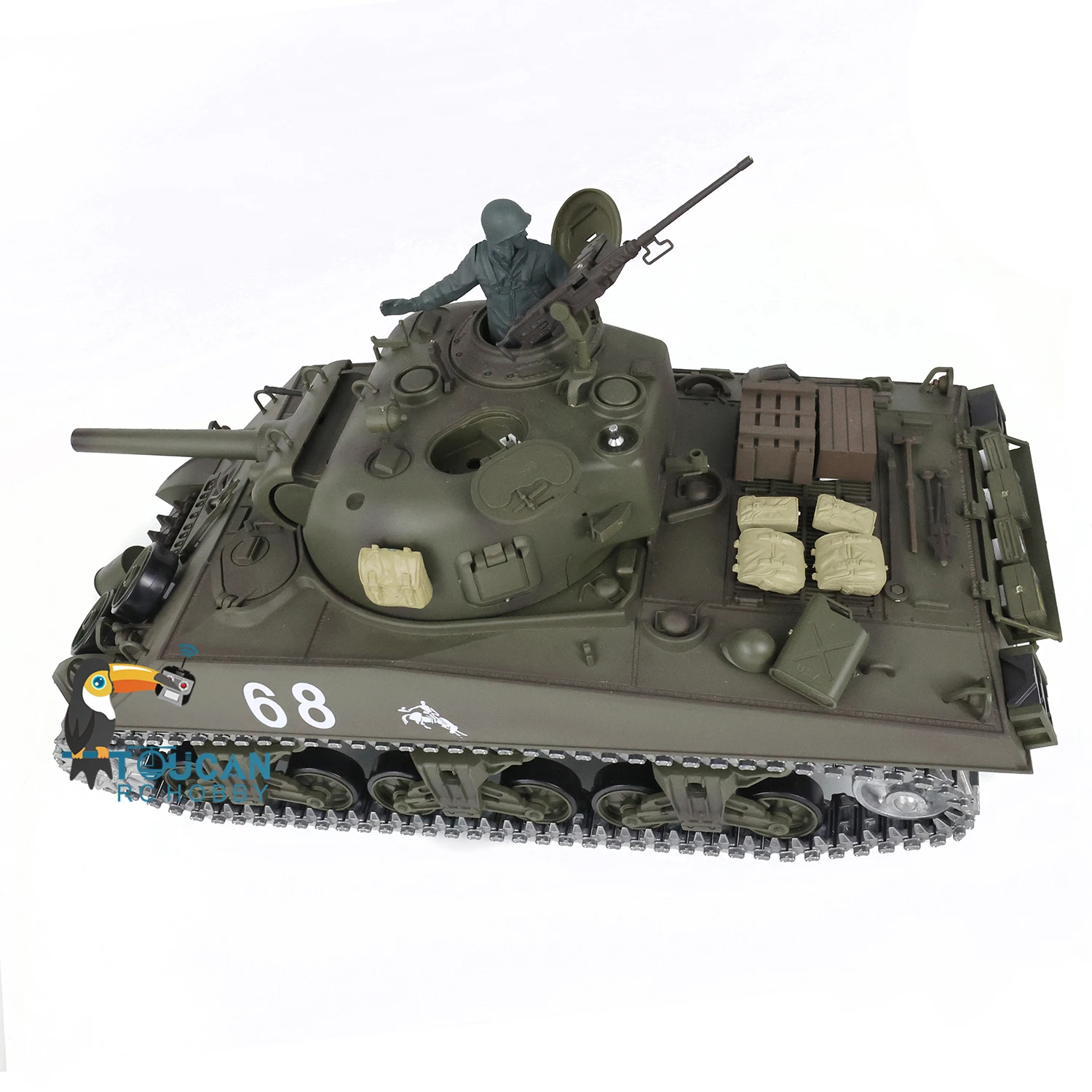 Henglong Carro armato RC in scala 1/16 FPV 7.0 M4A3 Sherman RTR 3898 360 °   Giocattolo del sistema di combattimento a infrarossi con riavvolgimento a canna della torretta TH17679