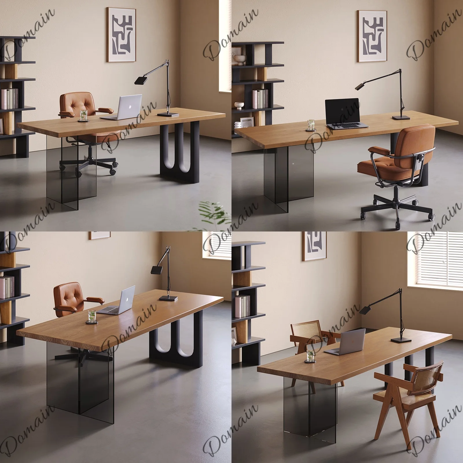 Acrylic Floating Solid Wood Desk Modern Simple Office Home Computer Workstation
