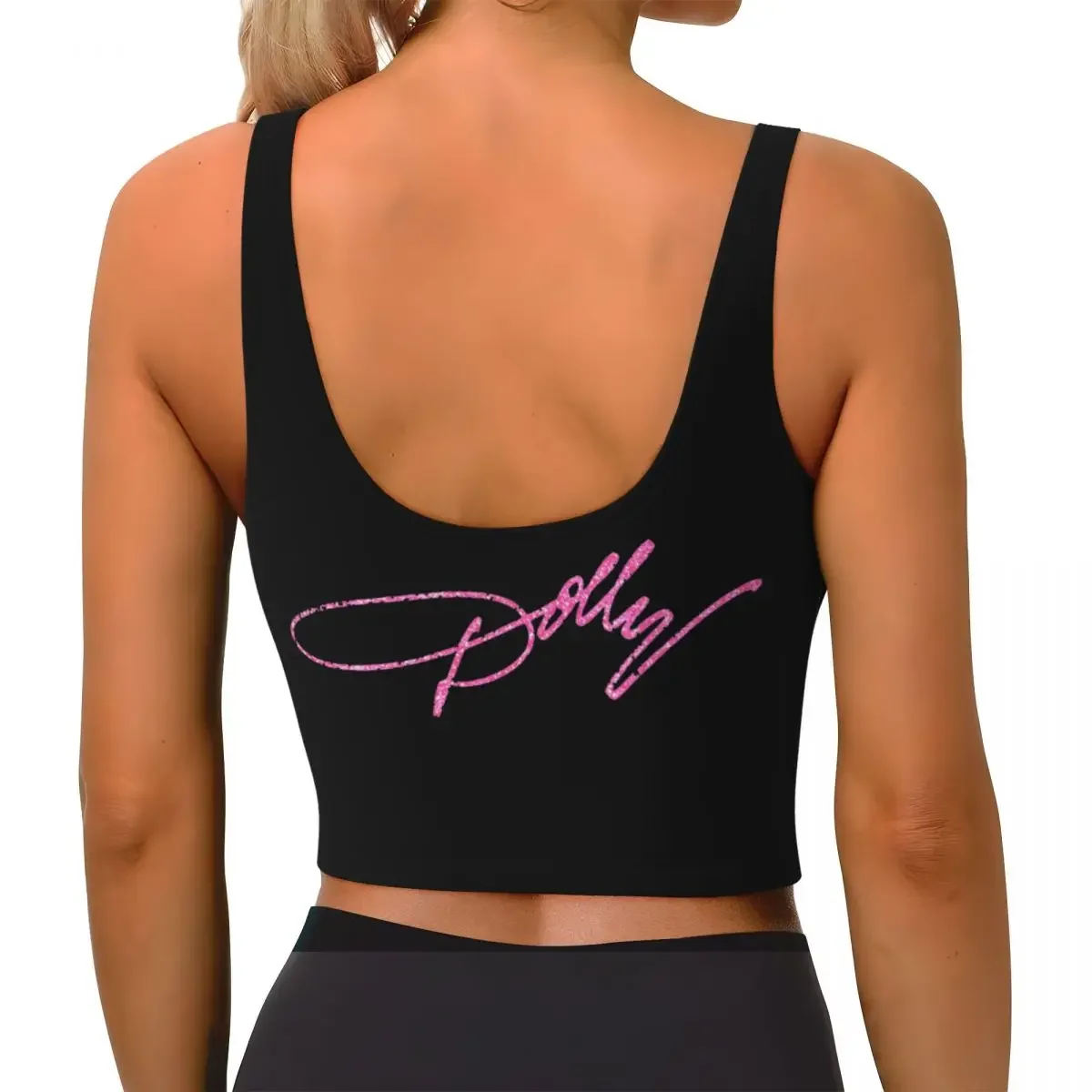 Custom Dolly Parton Pink Sparkle Women Sports Bra High Impact Vest Gym Workout Yoga Crop Tank Top