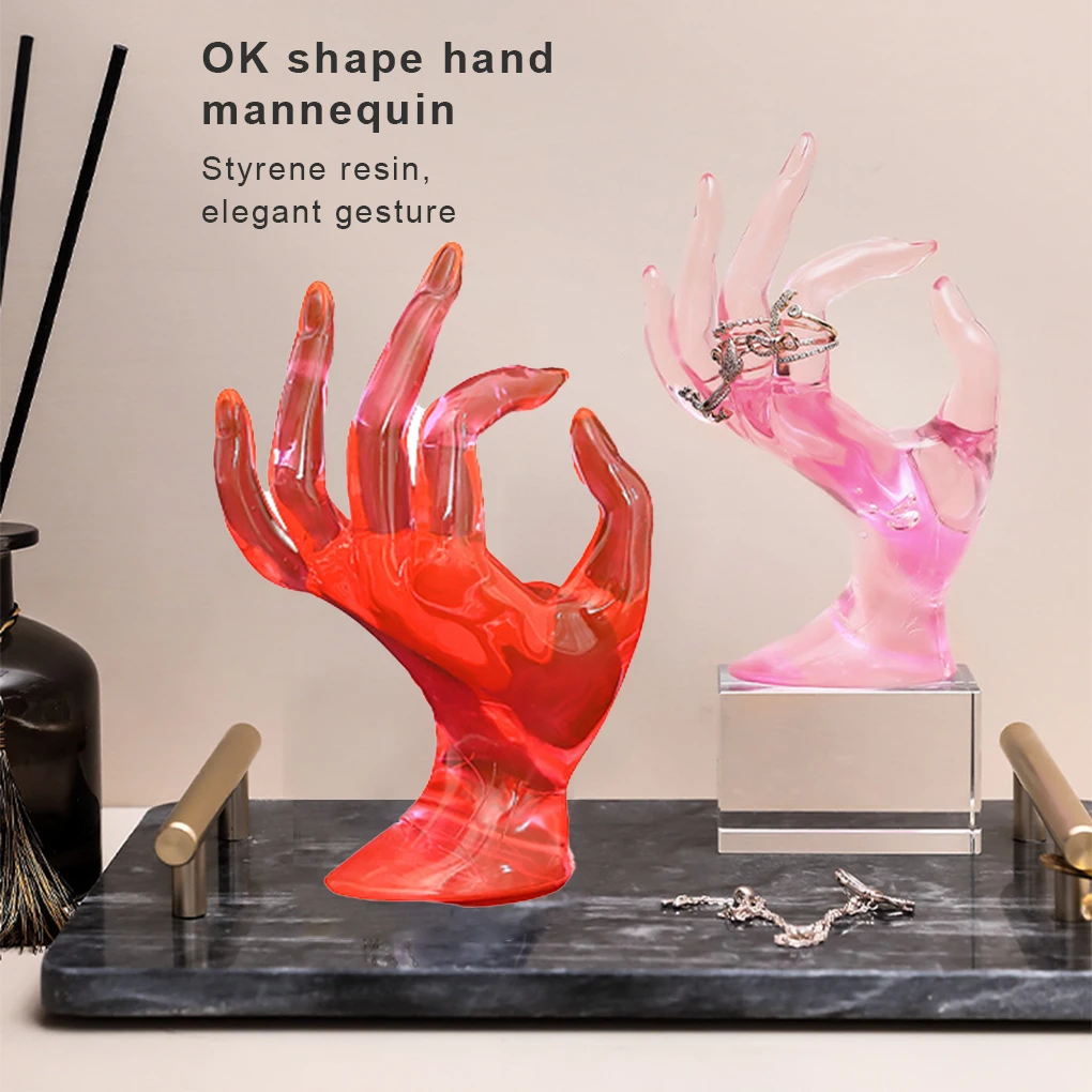 

Mannequin OK Hand Finger Jewelry Display Stand Bracelet Holder Transparent Pink Organizer Storage Watch Holders