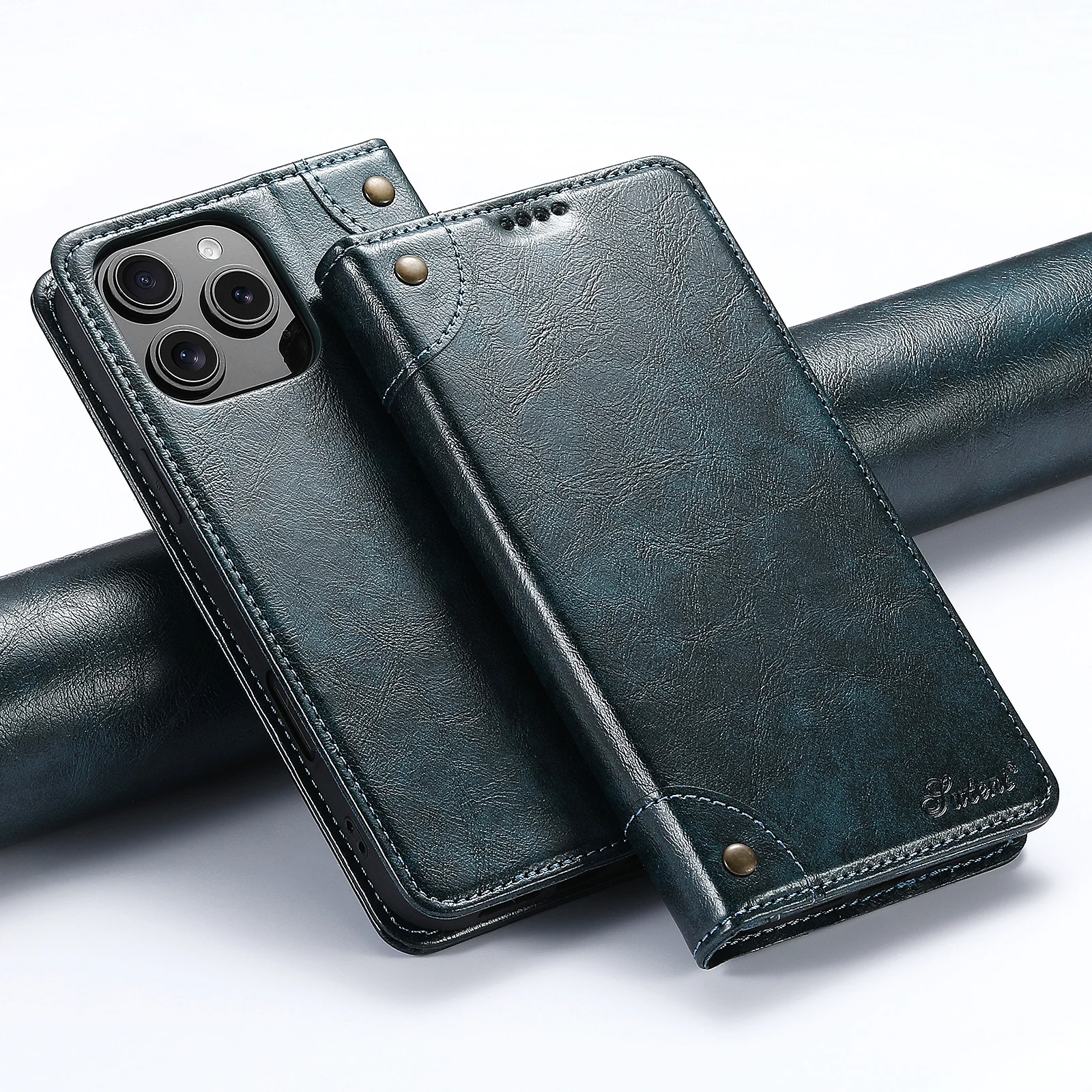 SUTENI Handyhülle aus Kunstleder mit Kartenfach, Ständer, Geldbörse, Magnetverschluss, Flip-Cover für iPhone 18 Pro Max 17 Air 16 Plus 15 14 13 12