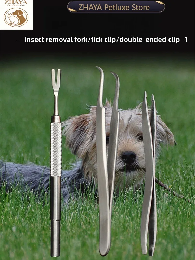 ZHAYA Tick Remover Tool Set Flea Lice Clip Pet Dog Cat Grooming Accessories Stainless Steel Tweezers Easy Safe Non Slip Handle