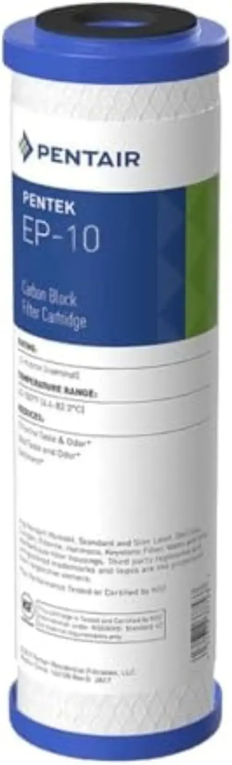 

10-Inch Under Sink Carbon Block Water Filter, 5 Micron, Reduces Chlorine Taste & Odor, Fits Standard Housings
