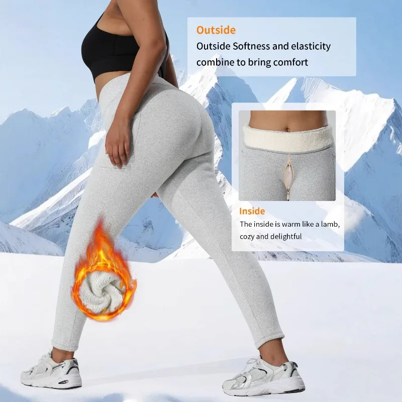 المرأة مفتوحة المنشعب حجم كبير سميكة الصوف طماق عالية الخصر جيوب المرأة الخريف والشتاء لباس خارجي ضيق