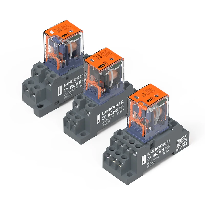 LANBOO Miniature Sealed Industrial Electromagnetic Relay 12V/24V/220V with Socket Base for Protective Switch Applications