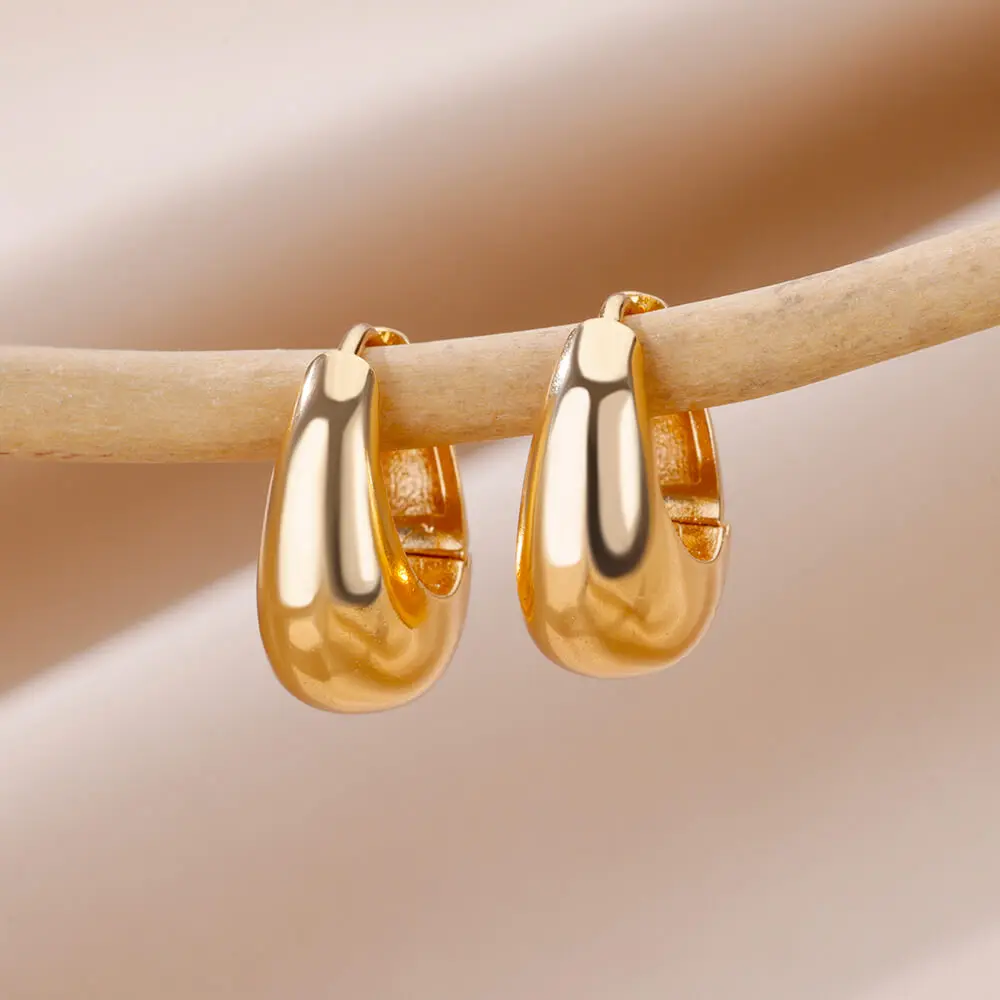 Gold Color Hoop Earrings for Women Oval Circle Stainless Steel Earrings 2024 Trending Femme Elegant Piercing Ear Jewelry aretes