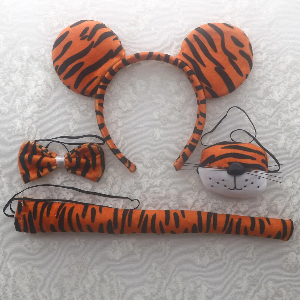 Girls Kids Children Tiger  Ears Headband Bow Nose Tails Animals  Set  Birthday Party Gift Halloween Costume Cosplay