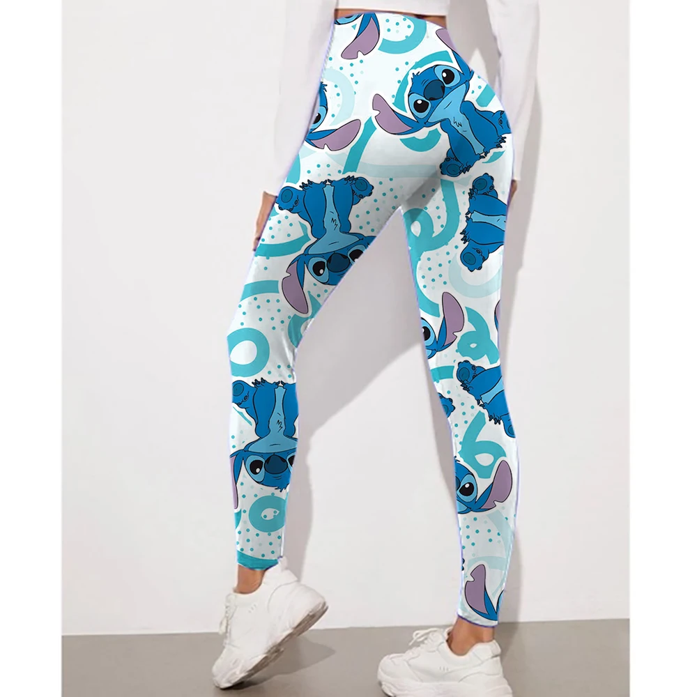 ผู้หญิง Mickey Mouse Minnie พิมพ์กางเกงขายาวยืดกีฬา Push Up กางเกงกีฬาสูงเอวกางเกงโยคะกีฬากลางแจ้ง