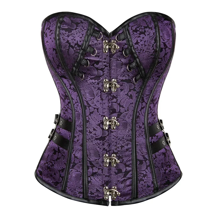 

Vintage Steampunk Overbust Corset Top Lace-up Retro Gothic Clothing Women Clubwear Bustiyer Corselet Plus Size purple