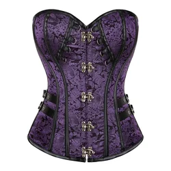 Vintage Steampunk Overbust Corset Top Lace-up Retro Gothic Clothing Women Clubwear Bustiyer Corselet Plus Size purple