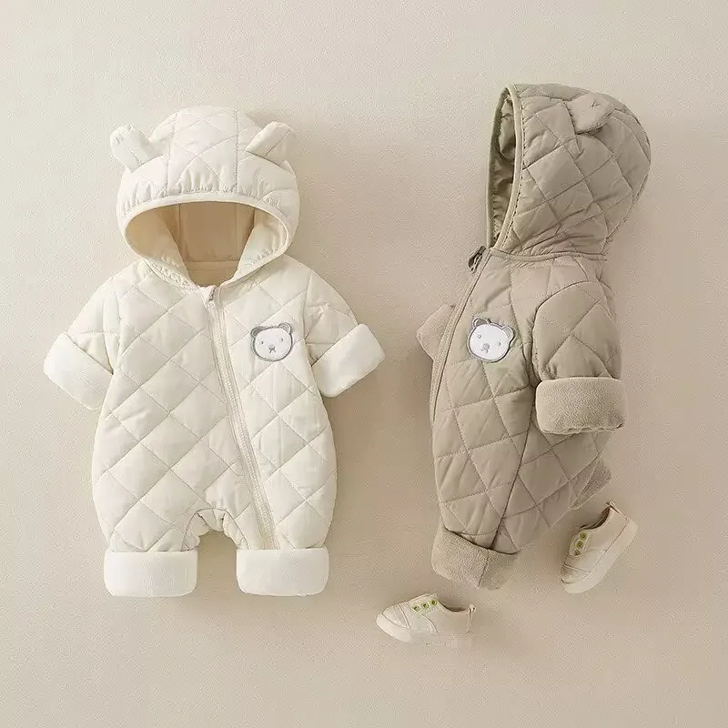 

Clasic Baby Winter Romper Hooded Jumpsuit, Quilted Thickened Cotton Plaid Outfits for Infants Boys Girls Outerwear