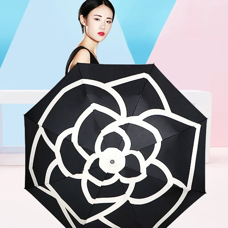 French Camellia Small Fragrant Wind Vinyl UV Umbrella Girls High Appearance Level Sun Umbrella Simple Sense Light Luxury