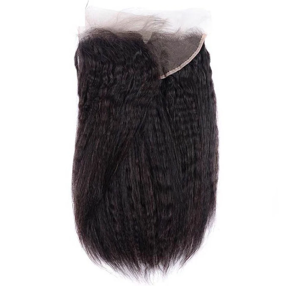 Kinky Straight Human Hair Bundles Extensions 100% Unprocessed Natural colour Closure Hair 13x4 Front Lace Only Hair Block