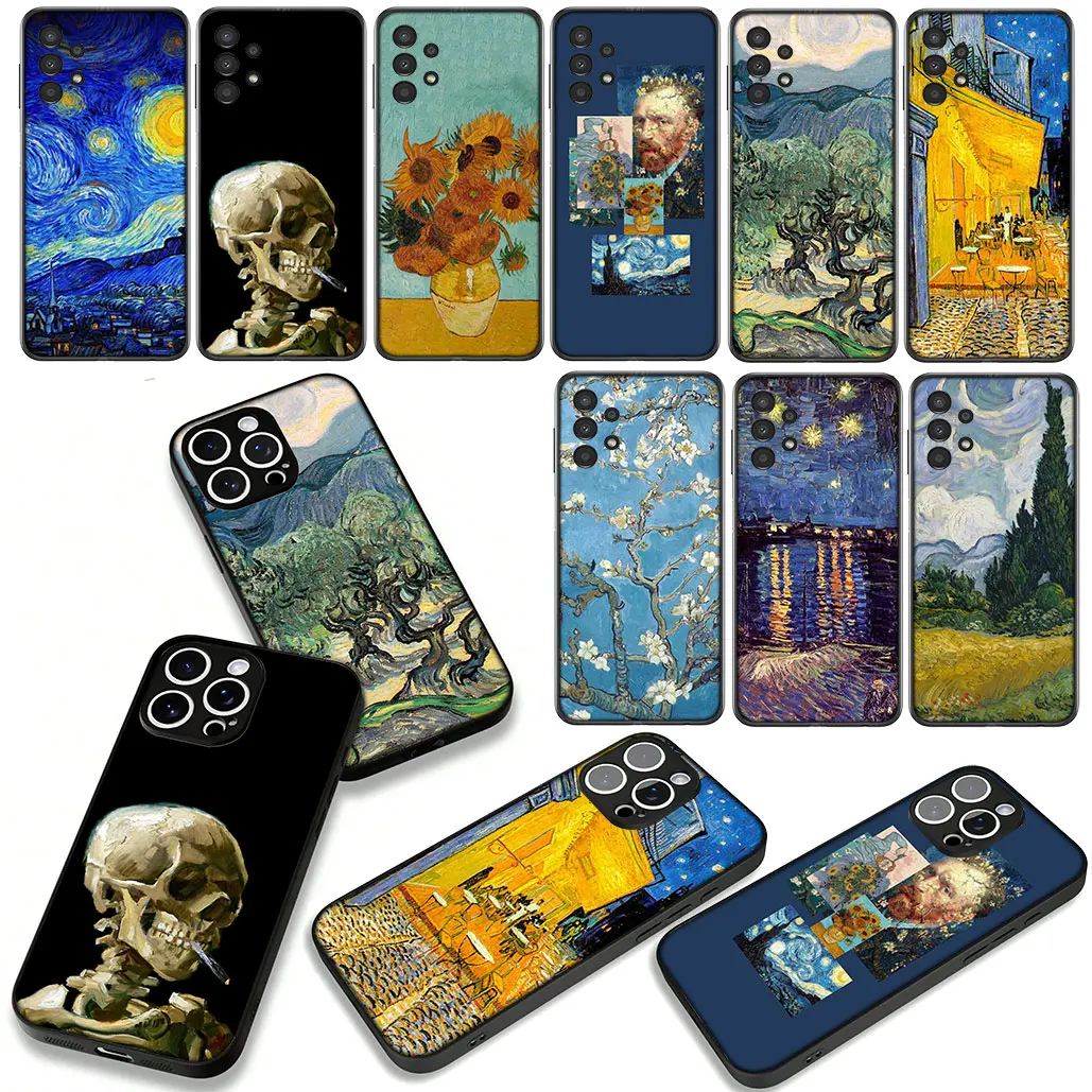 غطاء هاتف لهاتف Xiaomi Redmi Note 14 12 13 ProPlus 13X A4 A3 Pro Plus 12C 13C 14C 4G 5G حافظة ناعمة ليلة مرصعة بالنجوم فان جوخ سكاي آرت #3