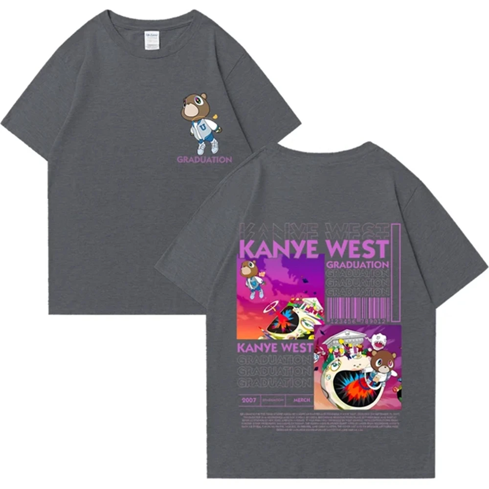 Kanye West graduación oso doble cara impresa camiseta hombres mujeres moda Hip Hop Cool Tops manga corta camisetas Unisex 72463