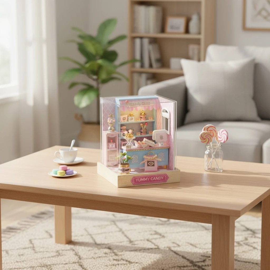 OUZEY Kit de modèle 3D en bois DIY "Sweet Cottage" - Assemblage de magasin de bonbons confortable, artisanat de maison miniature, cadeau créatif pour filles et femmes