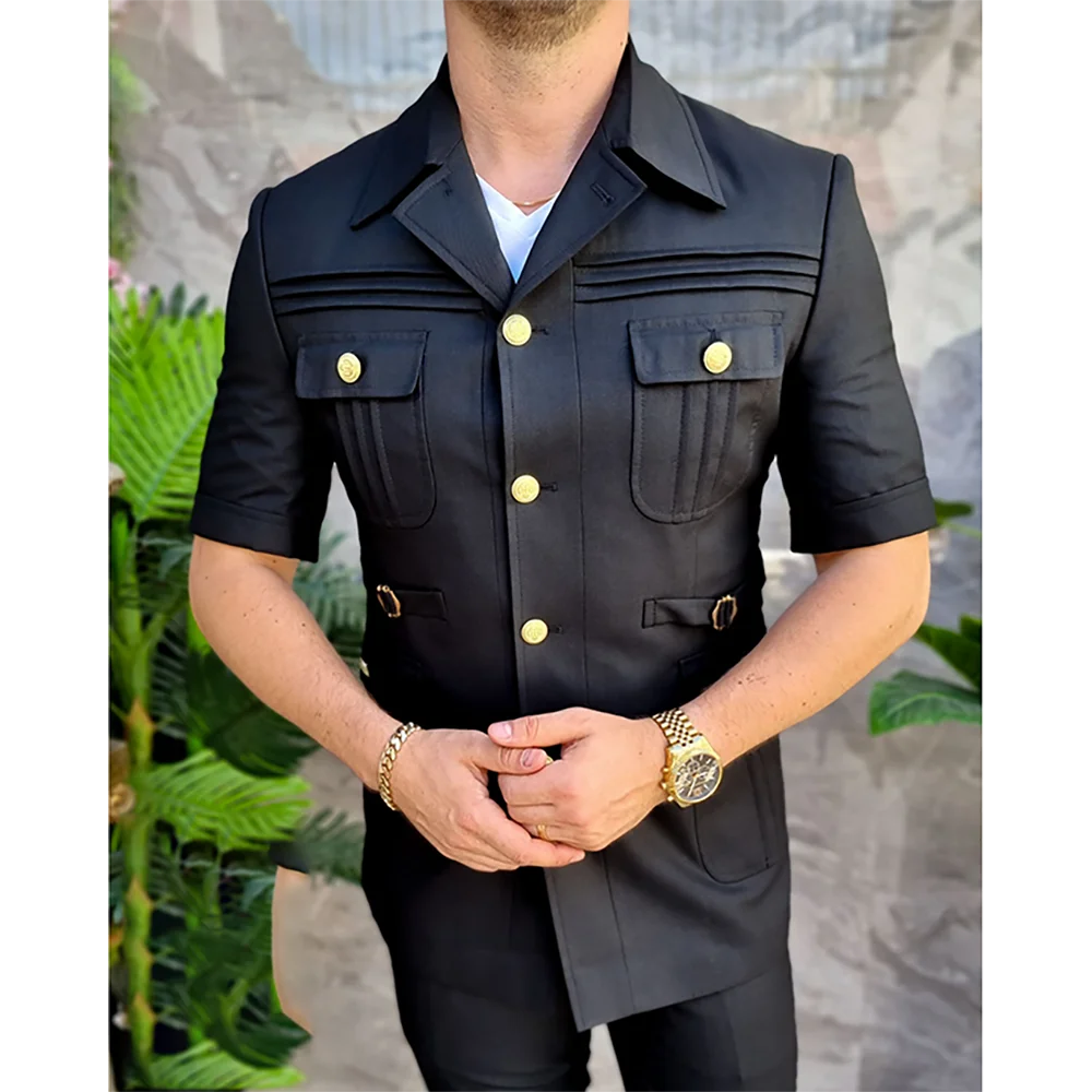 

Black Suits For Men Stand Collar Single Breasted Male Suit Casual Outfit 2 Piece Daliy Office Home Shopping Costumes Hommes