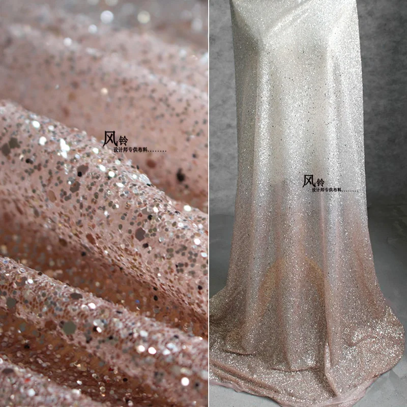 Shiny Sequined Fabric Allover Bronzing Silver to Pink Gradient DIY Craft Background Decor Stage Skirt Gown Dress Designer Fabric