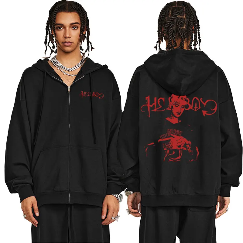 

Rapper Lil Peep Crybaby Hellboy Zipper Hoodie Men Women Oversized Hip Hop Zip Up Sweatshirt Men's Fleece Cotton Zip Up Jacket