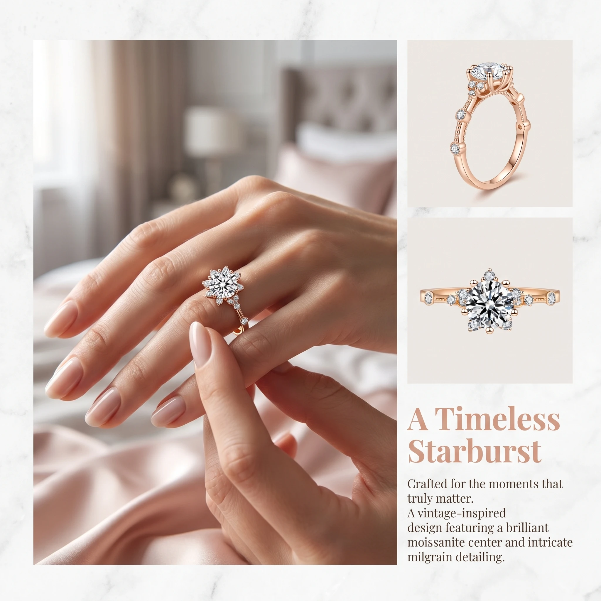 Exquisite 925 sterling silver morganite vintage lace open ring, open-ended diamond ring