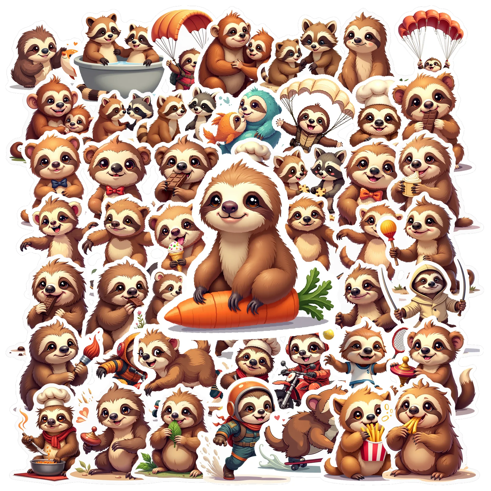 

50 шт., милые праздничные наклейки с изображением ленивца и животных для скрапбукинга, телефона, ноутбука, гитары, тетради, бутылки с водой, декоративная наклейка для багажа