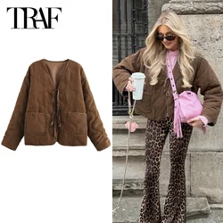 TRAF Lightweight Padded Parkas 2024 Women's Quilted Jacket Warm Winter Jackets Autumn Brown Demi-Season Coats New In Outerwears