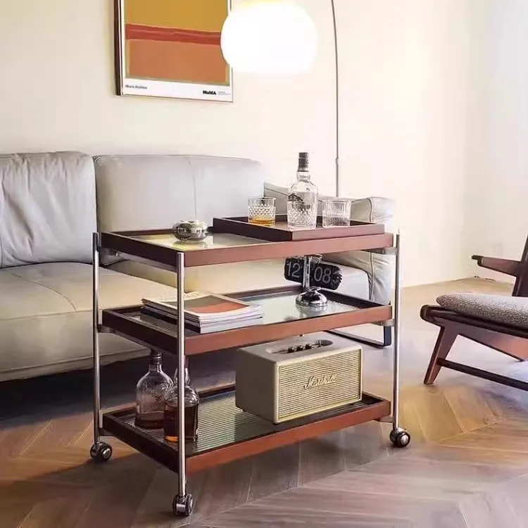 عربة تخزين غرفة المعيشة، طاولة قهوة صغيرة، أريكة منزلية، خزانة جانبية، رف متنقل متعدد الطبقات