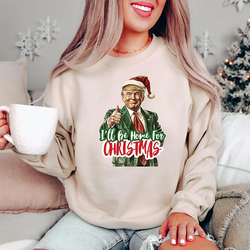 

Humorous Trump Christmas Round Neck Long Sleeved Santa Claus Printed Women Sports Casual Shirt Republican Autumn And Winter Top