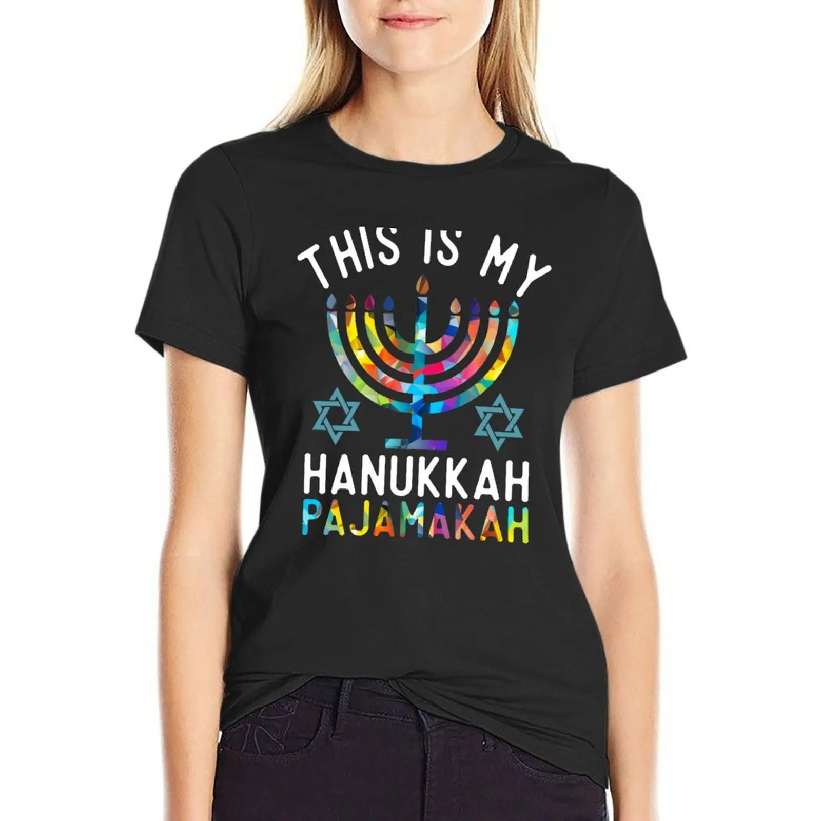 Chanukah Pajamakah Hanukkah Pajama Funny Pun T-Shirt heavyweights kawaii clothes workout shirts for Women loose fit