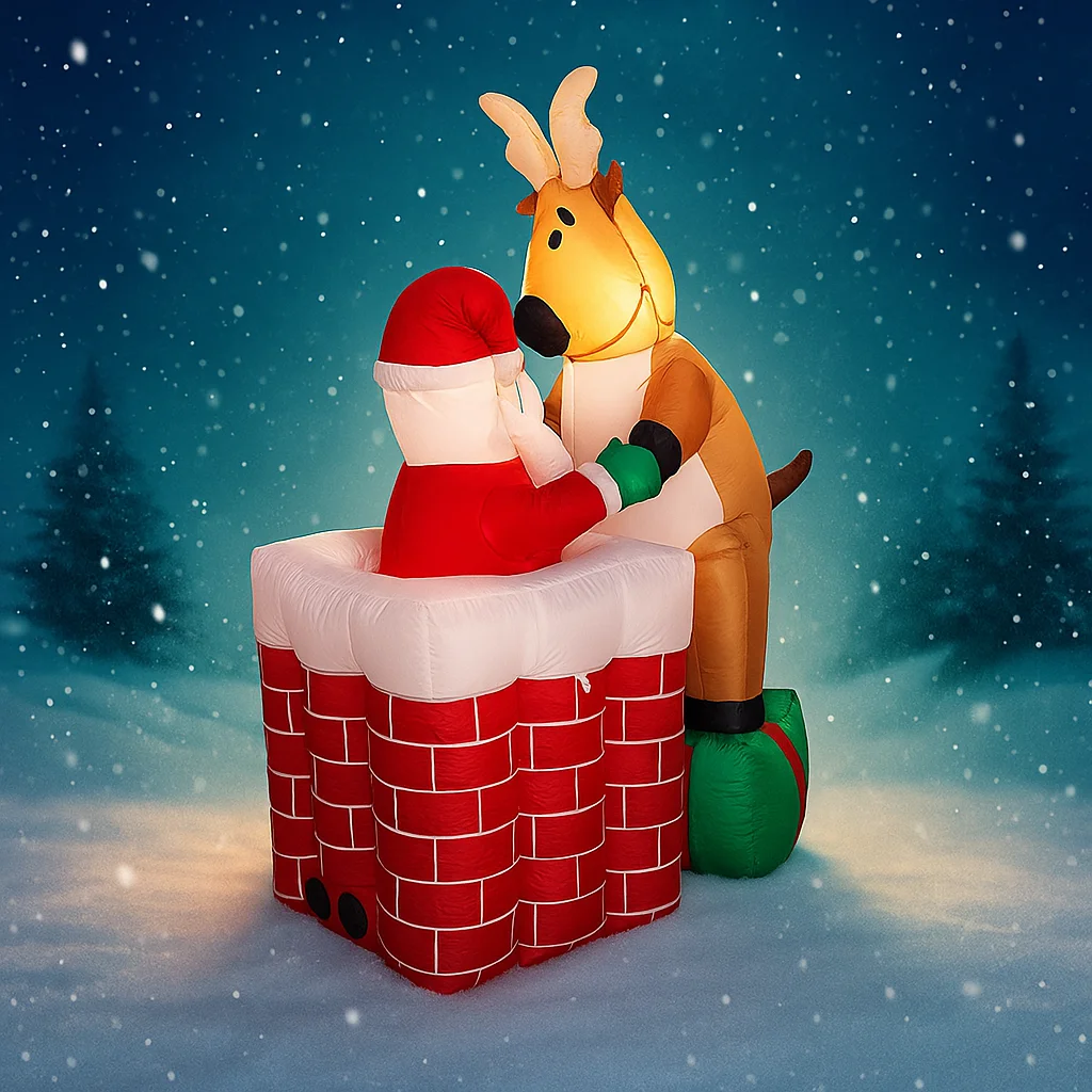 4.9FT عيد الميلاد ساحة زينة لعبة قابلة للنفخ زخرفة احتفالية هدايا عيد الميلاد LED سانتا الرنة مدخنة LED عيد الميلاد ديكور المنزل