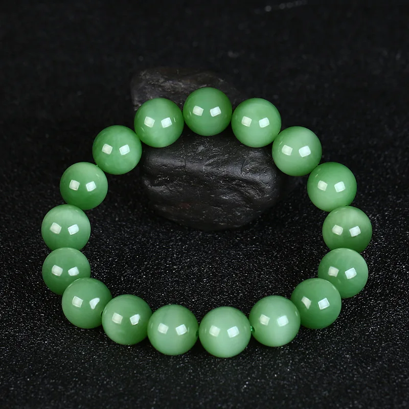 

Natural 100%real green hetian jasper cat eye carved 12mm round beads bracelets for couples woman men Gift with jade bracelet