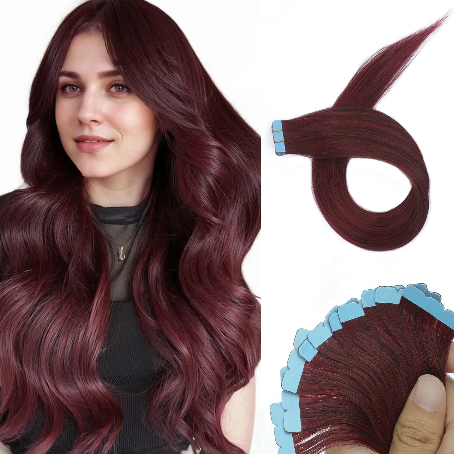 

Цветная мини-лента для наращивания волос, машина для утка кожи, натуральная лента Remy для наращивания, красная, 10 шт./упак., 12-20 дюймов