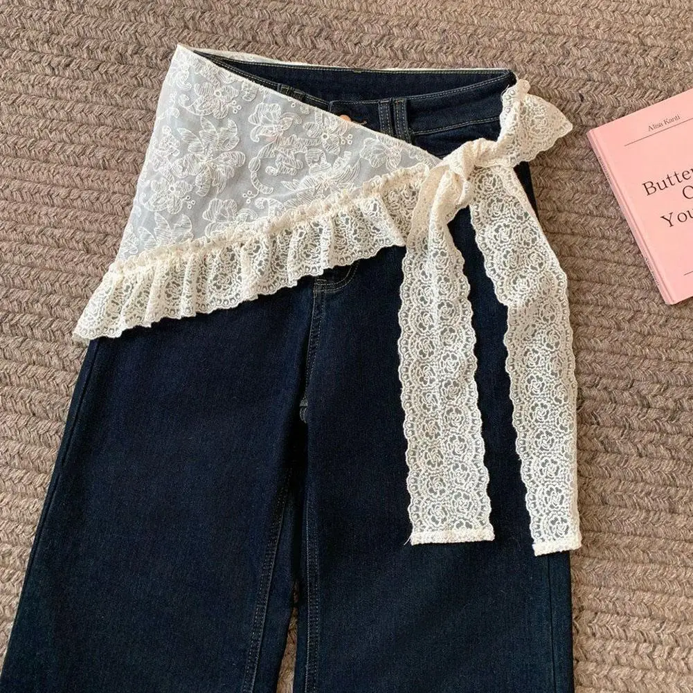 Sweet Vintage Lace Floral Triangle Scarf Belt Women Layering Skirt Overlay Ruffled Neckerchief Waist Accessories - view 3