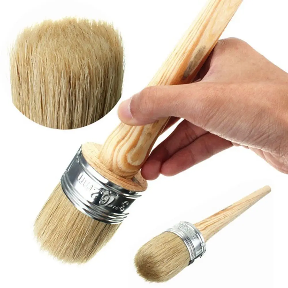 New Home Use Brush Wooden Handle Painting Wax Brushes 185mm Long Round Bristle Chalk Oil Paint DIA