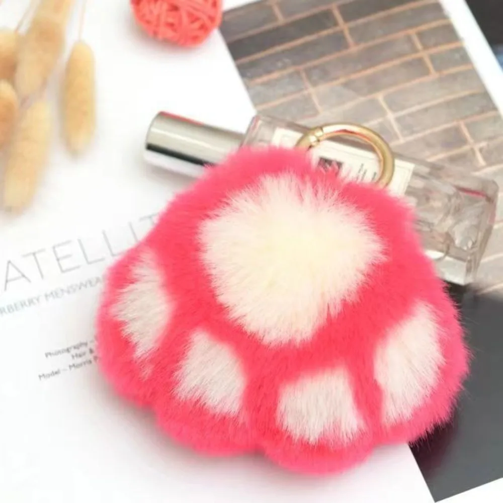 LLavero de piel de pata de gato de peluche, llavero de peluche de pata de gato peluda de amor, colgante de pata de gato con pompón Kawaii, adornos para bolso