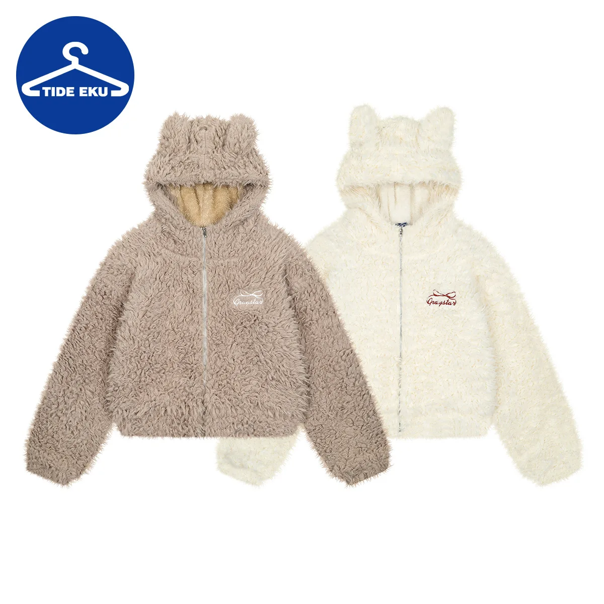 TIDEEKU autumn and winter new warm lamb wool hooded cardigan jacket bear loose couple cotton coat wholesale