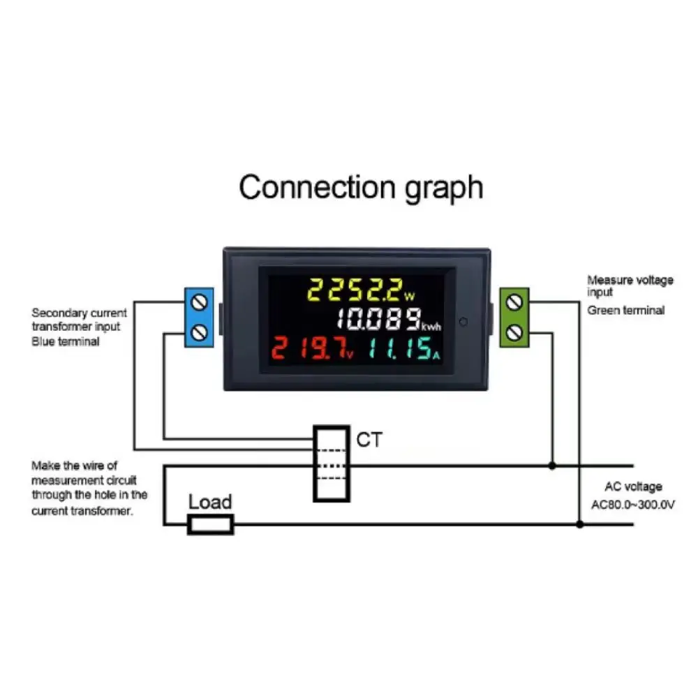 D69-2049 Digital Multimeter AC40-300V AC200-450V 100A Power Energy Voltmeter Ammeter Analyser Watts Volts Kilowatt Hours AC380V