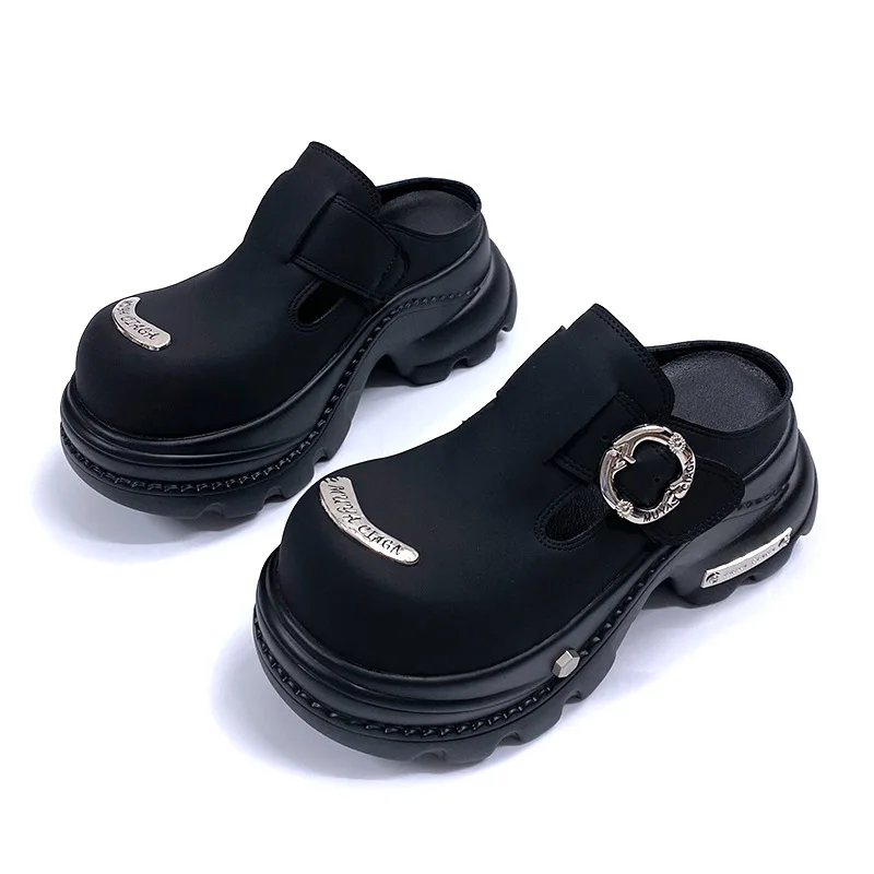 

Punk Gothic Platform Women's Sandals Y2K Bag Head Half Slippers for Women Thick-soled Retro Women's Roman Shoes Sandalias Mujer