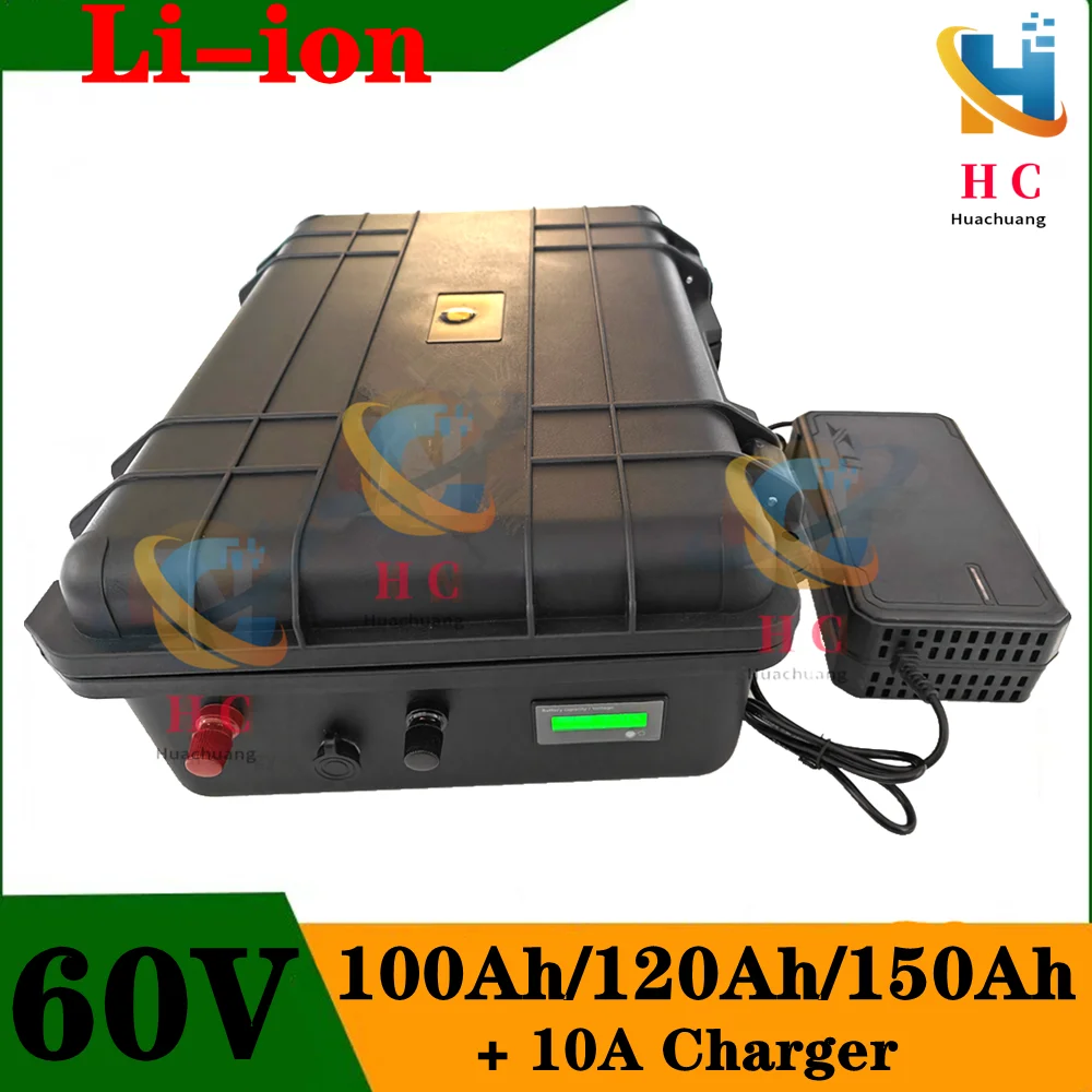 

60V 100Ah 120Ah 150Ah li-ion Lithium battery for Solar System backup power RV EV inverter food truck tricycle + 10A charger