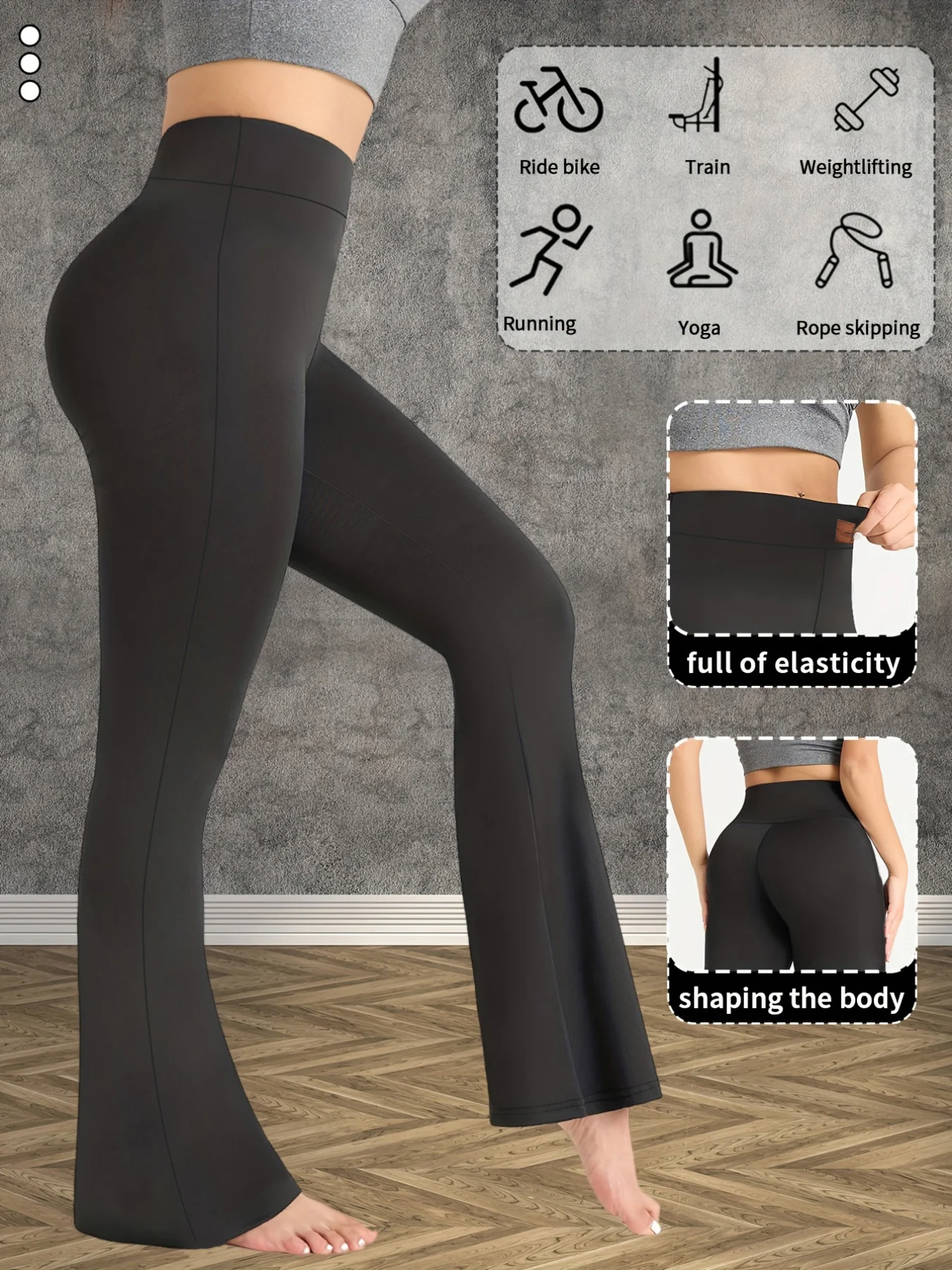 

2026 Spring Active Essentials Black Women's High Waist Floor-Length Flare Pants High Elasticity Body-Shaping Stretchy Slim Fit M