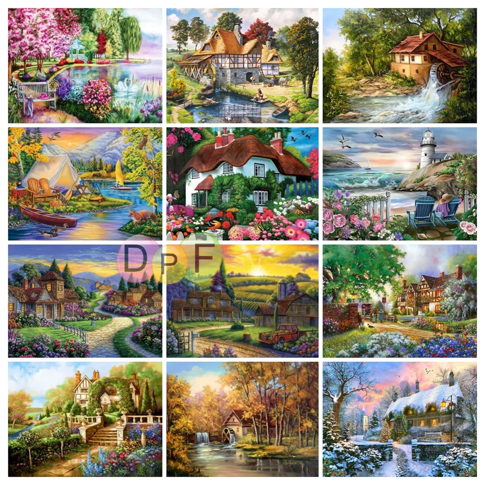 

DPF 100% Full Fairy Dust Drill Crystal AB Diamond Painting Manor Scenery Embroidery Art Home Decor Crafts Gift
