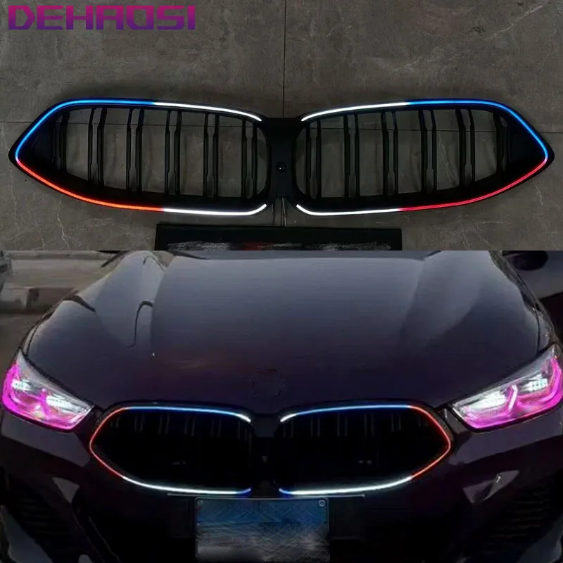 

Светодиодные светящиеся решетки радиатора для BMW 8 серии G14 G15 G16 M8 F91 F92 F93 2019-2025, ярко-черные, замена передней решетки
